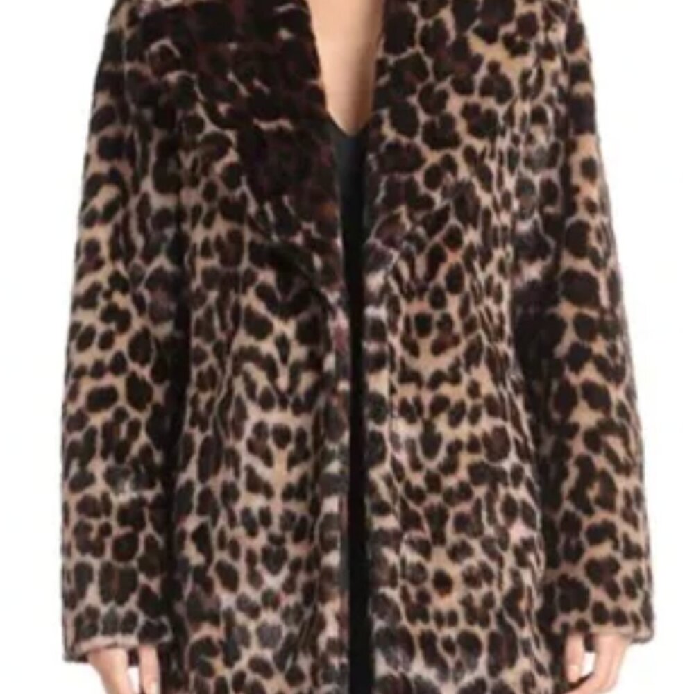 Avec Les Filles Leopard-Print Faux Fur Walker Coat sz Medium
